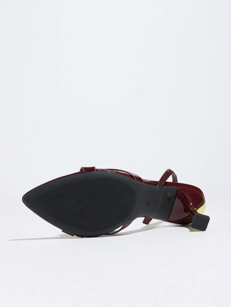 Sapatos de Salto Alto Femininos, Salto Agulha Colorblock Exclusivo e Elegante de Alta Qualidade, Bico Fino, Tira Cruzada Brilhante, Material Espelhado Macio, Elegante Cinta Tornozelo, Adequado para Qualquer Ocasião Formal, Vinho Tinto, Looks de Primavera e Verão - Vinho - Visão 8
