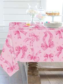 1pc Pink Bow Baby Shower Tablecloth, Pink Bow Theme Birthday Party Table Decor, Baby Shower Decoration, Gender Reveal Party Decor, Baby Party Disposable PE Tablecloth, Baby Shower Supplies, Wedding Decoration, 1st Birthday Party Decor, Baby Shower Table Cover, Dining Table Decor, Kitchen Decor, Home Decor, Baby Party Decorations, Newborn Party Room Table Decor, Baby Shower Gift - All-over Bows - View 5