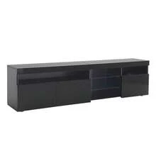 Modern Black TV Unit, Glossy Panel, Variable LED Lighting, For Living Room And Dining Room, 180cm - Black - View 1
