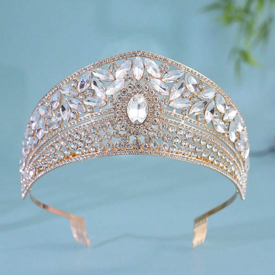 1pc Shiny Metallic Palace Style Zinc Alloy Accessory, All Season, Head Accessories, Bride To Be, Crown, Tiara