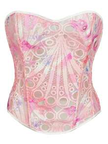 Áo corset hai lớp ren rỗng thoáng khí kiểu Âu & Mỹ ôm sát, gợi cảm, kiểu áo quây định hình vóc dáng. - Hồng - Xem 13