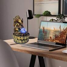 Yunir Fuente de Mesa Interior,Exquisitas Fuentes de Buda Sentado,Fuente de Agua de Escritorio de Meditación Fuente Zen Decorativa,Fuente de Agua Decorativa de Resina,Fuente LED - Enchufe de EE. UU. 110V - Ver 5