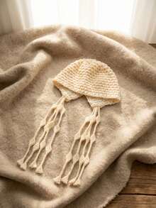 1PC Children Girl Wool Hat Tassel Woolen Hat Beanie Hat For 3-12 Years, Ins Style Hat, Travel Photography Prop,Ins Photography Hat,Kids Girl Fall Clothes Autumn And Winter Warm Head Protection Children's Hat Daily Use