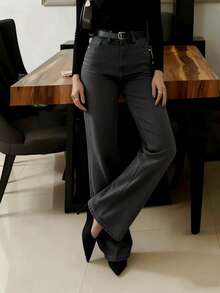 Neue Damen Straight Leg Jeans, Loose Fit Lässig Street Style Marke Relaxed Fit Jeans, Damen Jeans und Bekleidung - Grau - Übersicht 4