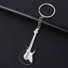 1pc Fashionable Hip Hop Guitar Alloy Keychain, Suitable For Music Lovers, Everyday Wear, Parties, Music Festivals, Back To School Season - Black and White a - View 2