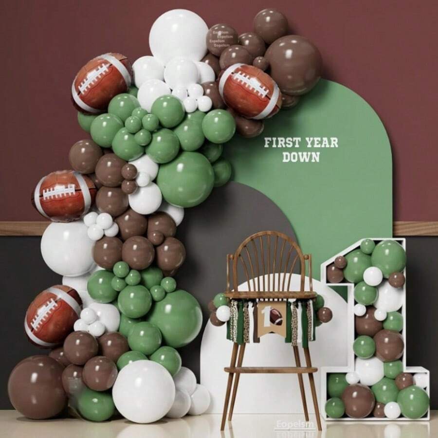 131-Pc Football Balloon Garland Kit With Sage Green, Brown, And Foil Football Balloons-Great For Touchdown, Rugby,  And Sports Parties - Trending, Best Seller, New Arrival, Party Supplies, Elegant Decor, Party Decoration, Wedding & Birthday - 綠色 - 查看 1