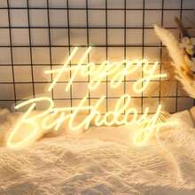 1 Stück Happy Birthday Neonlicht, USB betrieben, LED Wanddekoration, geeignet für Partys, Geschenke für Jugendliche, Geburtstagsdekoration, Größe: 44,4*27cm - Verschiedenfarbig - Übersicht 5