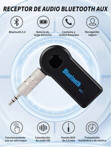 Receptor Bluetooth auxiliar para coche,Receptor/Transmisor de audio Bluetooth 2 en 1 de 3.5 mm estéreo, adaptador inalámbrico multifuncional para automóvil, TV, PC, altavoces, auriculares, llamadas con manos libres. No admite reproducción de tarjeta TF - Negro - Ver 2