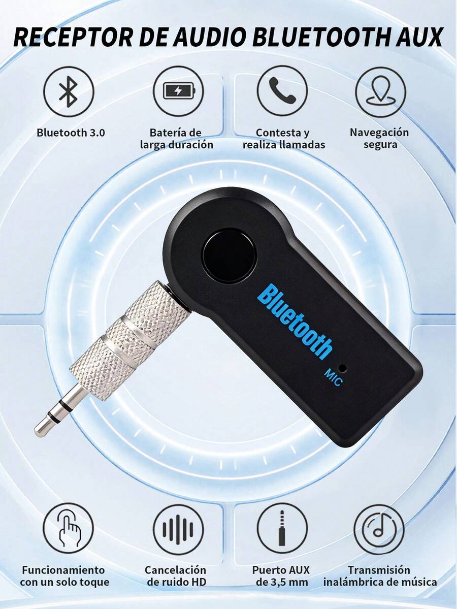 Receptor Bluetooth auxiliar para coche,Receptor/Transmisor de audio Bluetooth 2 en 1 de 3.5 mm estéreo, adaptador inalámbrico multifuncional para automóvil, TV, PC, altavoces, auriculares, llamadas con manos libres. No admite reproducción de tarjeta TF