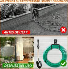 2 PCS Soporte para Manguera de Jardin, Base para Manguera de Jardin Pared, Ganchos de Almacenamiento Resistentes, Con 3 Ganchos para Garaje, Para Herramientas de Jardín, Escaleras, Bicicletas (Negro) - Negro - Ver 6