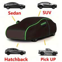 210T Heavy Duty Car Cover - All Weather Protection, Waterproof/Windproof/UV Resistant | Full Length Zipper Door, Easy To Put On And Take Off | Universal Fit For SUV, Sedan, Hatchback And Pickup - Black - View 7