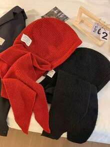1pc Women Solid Color Knitted Hat Scarf, Comfortable & Warm, Versatile For Outdoor, Daily, Travel, Matching - Multicolor - View 2