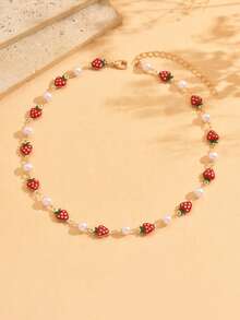 这款手工合金珐琅草莓项链饰有仿珍珠，时尚别致，适合日常佩戴、装饰、度假、约会和聚会等场合。手工链条的长度和珠子数量均可定制。 - 多色 - 查看 2