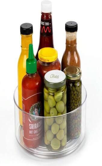 Kitchen Spaces Compact Lazy Susan Organizer, Fridge Or Cabinet Turntable Shelf Storage For Kitchen And Pantry Items, Great For Spices Or Condiments, Clear And Sturdy With Full Spin, 9 X 9 X 34 Inches