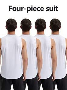 4pcs Men's Sleeveless Sports Vest, Lightweight Casual, Fitness Running Tank Top - White - View 4