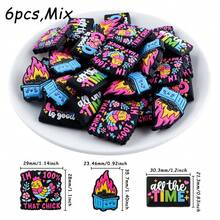 6颗，3种不同款式的硅胶装饰珠混合装，适用于DIY手工手链、串珠笔、包包吊坠等，采用硅胶材质，坚固耐用。