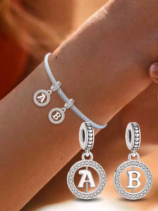 1pc 925 Sterling Silver Letter Pendant, Christmas Gift Bead Pendant, Suitable For Women Bracelet, Bangle DIY Jewelry Making And Daily Wear, Suitable For Girls