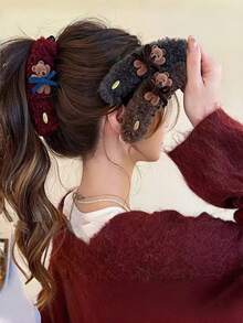 1个女士可爱小熊蝴蝶结香蕉发夹，时尚优雅小众发饰，时尚爪夹，优雅发爪，休闲发饰，美发夹 - 彩色 - 查看 1