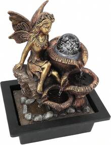 Fuente de Mesa Fuente de Mesa Artesanías de Agua Corriente Luces LED de Hadas de Flores Bomba Decorativa USB para Interiores, Fuente de Cascada de Resina Adornos Bomba Hogar para - 1 - Ver 9