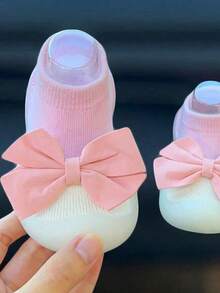 粉色幼儿袜鞋，橡胶防滑鞋底室内拖鞋，适合男宝宝和女宝宝，室内外日常穿着 - 粉色 - 查看 4