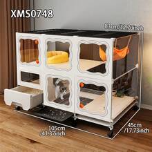 室内猫屋带猫砂盆，猫笼，猫公寓，小型猫柜，带抽屉式猫砂盆的猫舍 - 彩色 - 查看 2