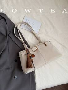 1 Túi đeo vai vải da lộn trơn màu Low Tea, Túi đeo vai vuông thời trang cổ điển dành cho nữ có quai xách đôi, Khóa kéo, Thích hợp cho du lịch, mua sắm, hẹn hò, làm quà tặng cho phụ nữ, Tuyệt vời khi đi làm, ngoài trời, du lịch, đi bộ đường dài - trắng - Xem 7