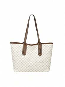 Juego de 3 piezas de bolso de mano, bolso de hombro y bolso de mano con cremallera de cuero de PU a cuadros, elegante y versátil, adecuado para uso diario de mujeres, de gran capacidad, bolso elegante para damas de mediana edad - Blanco - Ver 4