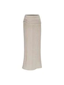 Elegant Party Dress & Casual Wear | Cream Fuzzy Knit Maxi Skirt | Low-Waist Design, Showcases Graceful Elegance | Perfect For Christmas Events And Beach Vacations | Must-Have For New Year, Suitable From Office To Evening - Khaki - View 4