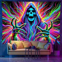 1pc HEGO Polyester Skull Tapestry – UV Reactive Multipurpose Wall Hanging, Brushed Fabric Without Electricity For Home Decor, Festivals, Parties, Weddings, Video Backgrounds, Unique Artwork & Accessories - Multicolor - View 1