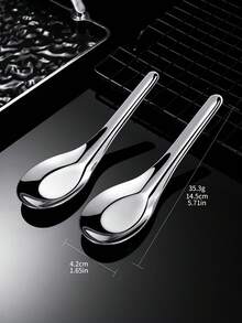 1pc Stainless Steel Thickened Spoon, New Chinese Style Deep Flat Bottom Spoon, Adult Dining Soup Spoon, Children Serving Spoon