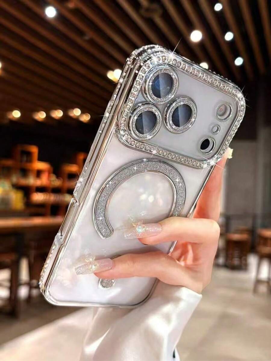 Ốp lưng điện thoại cao cấp mạ vàng, đính đá lấp lánh sang trọng, tương thích với iPhone 17 Pro Max, 16, 15, 14, 13, 12, 11 Pro, bao gồm miếng dán bảo vệ ống kính camera và nắp sạc không dây, quà tặng cho mẹ. - Bạc - Xem 1