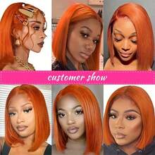 VIOLLY 180%密度13x4高清蕾丝前假发，姜黄色直发蕾丝前假发，真人发混纺假发，巴西原生发假发，自然13x4蕾丝前假发，带婴儿发，耳到耳瑞士蕾丝，打造自然逼真的万圣节造型 - 350 - 查看 10