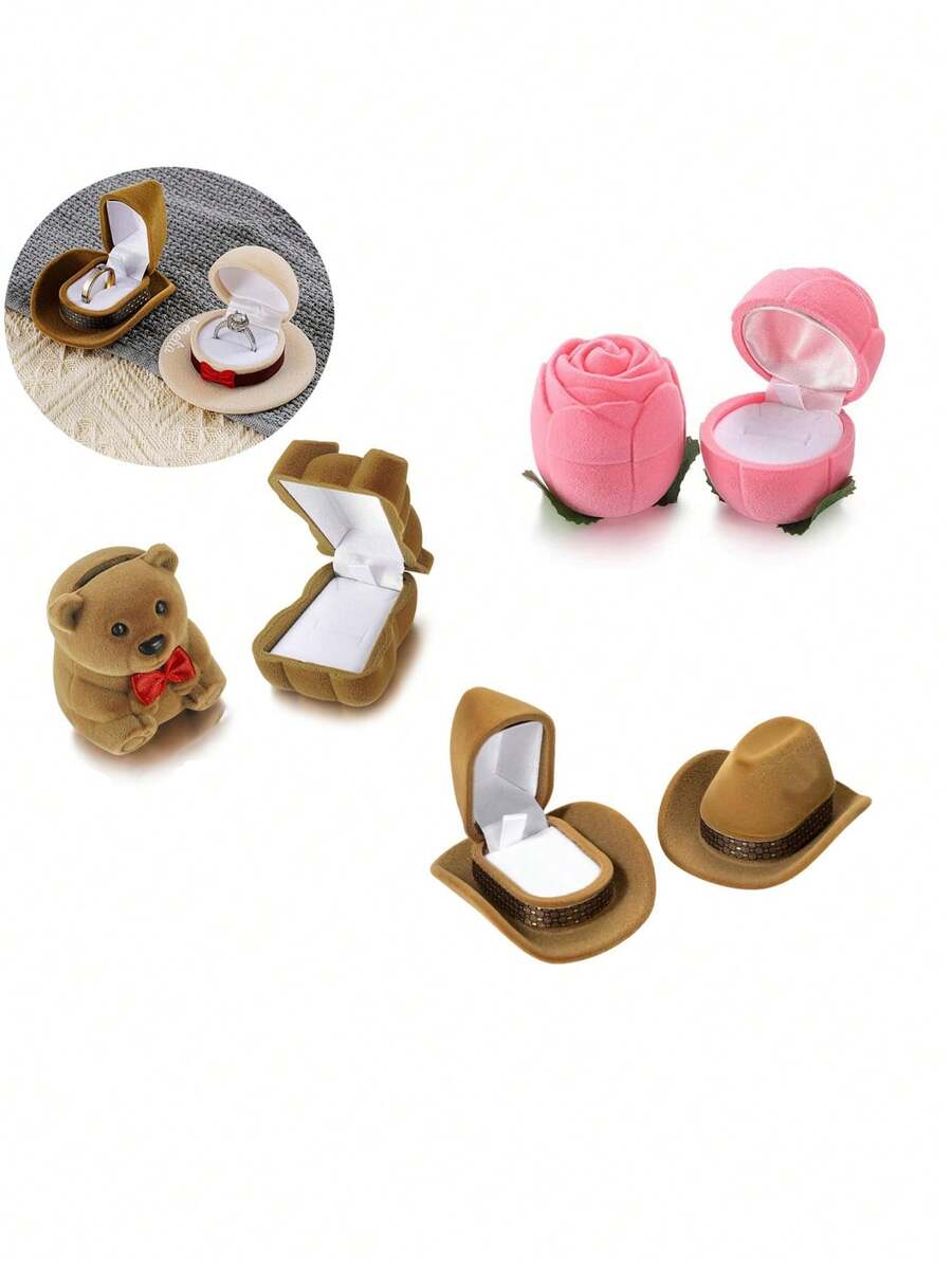 1pc Cute Velvet Jewelry Box, Jewelry Display Case For Rings, Earrings, Wedding Rings - Multicolor - View 1