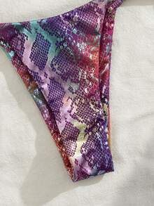 PEPPERMOLLY 2026 Bikini da donna alla moda, colorato, taglio laser, neon. Set bikini sexy con top a triangolo e slip con vita annodata. Tessuto elastico con stampa neon, adatto per spiaggia e piscina, vestibilità aderente per valorizzare la figura. - Multicolore - Visualizzare 7