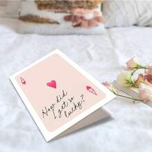 1PC Cute Romantic Ace Of Hearts "How Did I Get So Lucky" Greeting Card, Pink Playing Card Design Love Card, Sweet Anniversary Valentine's Day Card For Boyfriend Girlfriend - Multicolor - View 6