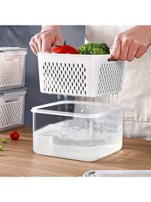 3-In-1 Plastic Food Storage Container Set With Strainer Basket And Lids - Leak-Proof, Fridge-Friendly, Reusable Multi-Purpose Kitchen Storage Boxes, Fruit And Vegetable Crisper, Refrigerator Organizer
