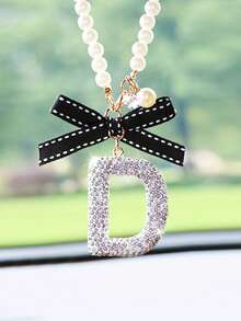 1件装汽车内饰挂件，黑色水钻蝴蝶结字母装饰，后视镜配件 - 均碼3 - 查看 23