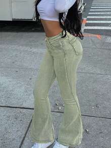 GILIPUR 新款绿色Y2K喇叭牛仔裤，高腰修身弹力设计，优雅时尚，休闲百搭，复古街头风，适合秋冬季节，是新年、情人节等节日的理想之选，也适合正式派对、休闲晚餐和音乐会等场合。 - 綠色 - 查看 4