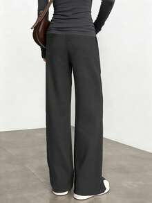 女士V字开衩阔腿裤，休闲百搭直筒裤，适合春夏穿着