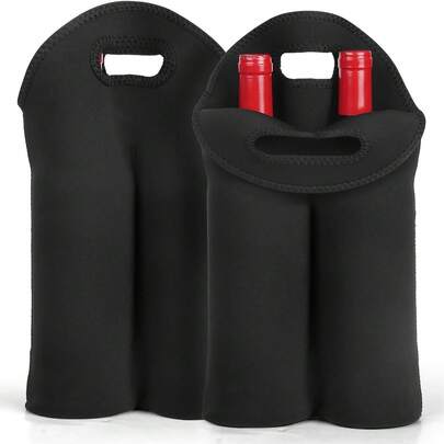2pcs Neoprene Insulated Bottle/Beverage Sleeves With Handle, Fits 2 Bottles, Suitable For Outdoor Party Use