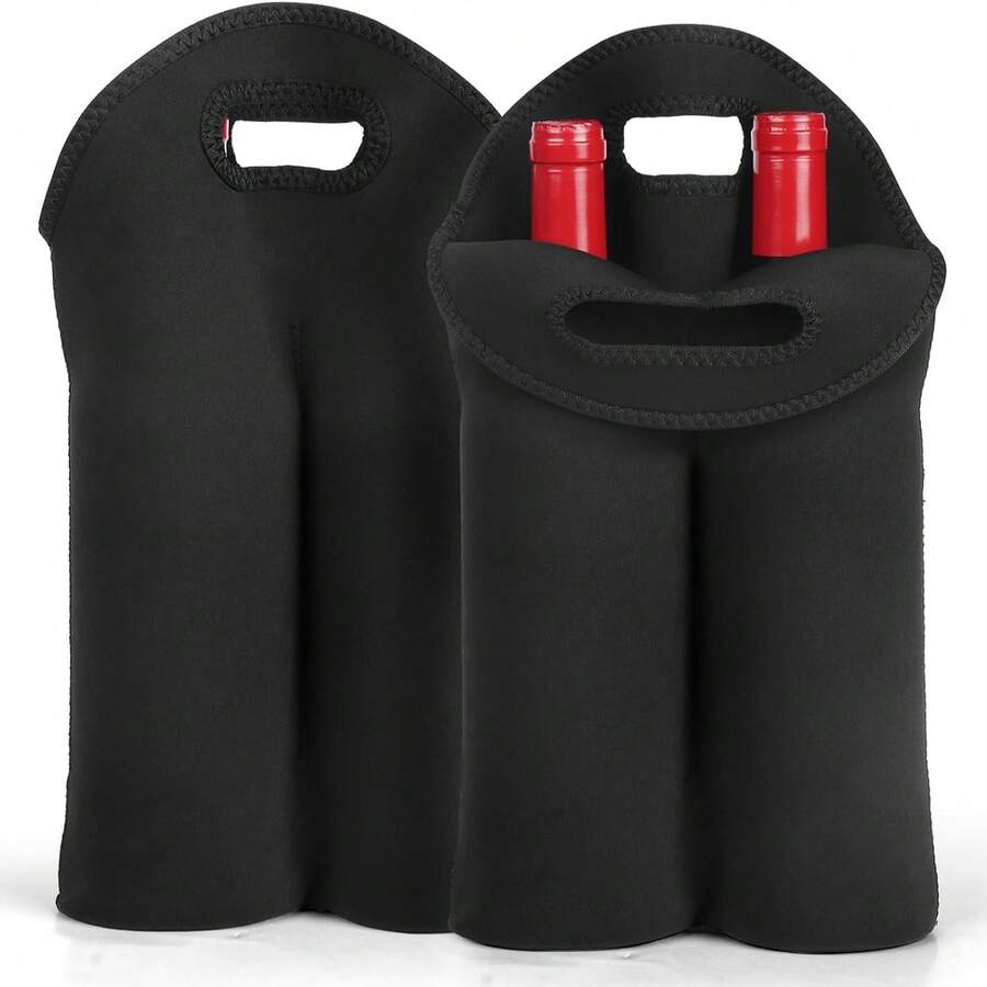 2pcs Neoprene Insulated Bottle/Beverage Sleeves With Handle, Fits 2 Bottles, Suitable For Outdoor Party Use - 2 Black - View 1