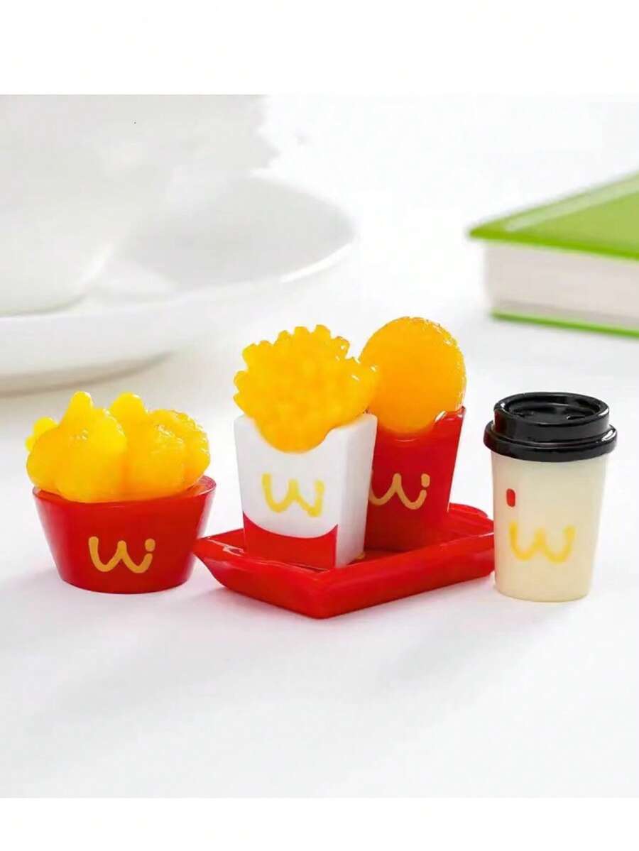 1/3/5pcs Valentine's Day Creative Realistic Fried Chicken, French Fries, Potato Patty Food Toys, Miniature Dollhouse DIY Decor Accessories, Car/Desktop Small Ornaments - Multicolor - View 1