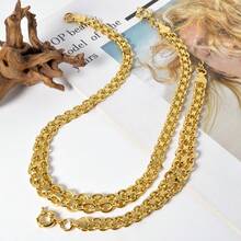 2pcs Set 18K Gold Plated Chunky Exaggerated Copper Necklace & Bracelet Sailor Button Jewelry Set, Suitable For Women's Daily Wear And Party Gifts - Gold 2 - View 5