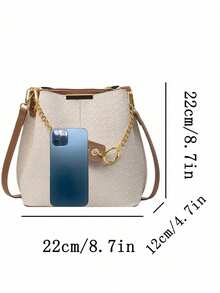 1 chiếc (8,66in*8,66in*4,72in) Túi đeo vai thời trang dành cho nữ, Trang trí bằng kim loại, Dây đeo mảnh có thể điều chỉnh, Thích hợp cho đi làm, mua sắm, hẹn hò, Túi xô tối giản thanh lịch, Trang trí nổi bằng vải không dệt - trắng - Xem 9