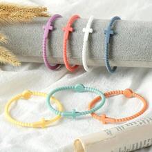 5Pcs Cute Random Color Hand Strap Thin Cross Silicone Bracelet Fashion Bracelets Accessories Gifts - 偽裝 - 查看 2