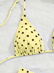 Bộ bikini PEPPERMOLLY mới, mềm mại, có đệm mút, họa tiết chấm bi xanh trắng, dây mảnh, hở lưng, gợi cảm, thích hợp cho các bữa tiệc mùa hè, đi biển, nghỉ mát dành cho nữ. - nâu vàng - Xem 6