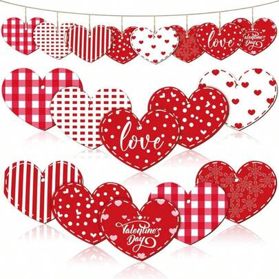 8pcs Heart-Shaped Wooden Ornaments, Hanging Heart Decorations, Assorted Colors, Suitable For Valentine's Day Surprise Decor