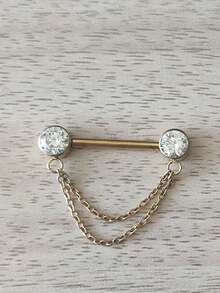 1 pièce Bijou de piercing au téton en titane G23 avec chaîne et chaton en CZ. Barres de piercing pour la langue et les tétons, piercing sexy pour les mamelons pour femmes - Clou à téton - Voir 11