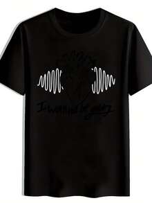 Camiseta Gráfica Negra para Hombre con Estampado de Banda de Rock Retro - ;Ojalá Pudiera Ser Tristemente; Diseño. Cuello redondo casual de manga corta. Camiseta de poliéster de verano para hombres. Estilo inspirado en laúsica. Atuendo Casual Impresión Retro Rock Acabado Brillante Camisetas de banda - Negro - Ver 1