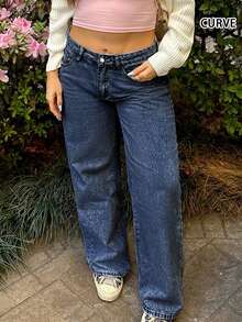 European And American Street Design Y2K Fashion Casual Bow Print Washed Plus Size Elastic Waistband Women's Straight Jeans